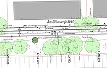 Planzeichung: Breiter Zweirichtungs-Radweg ohne Autoverkehr Planzeichung: Breiter Zweirichtungs-Radweg ohne Autoverkehr