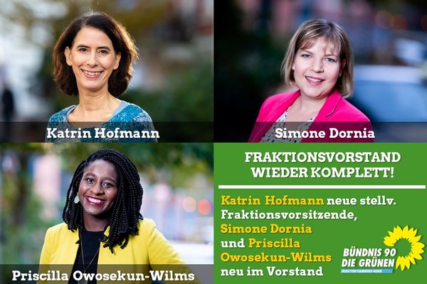 Katrin Hofmann, stellvertretende Vorsitzende, sowie Simone Dornia und Priscilla Owosekun-Wilms, neu im Fraktionsvorstand