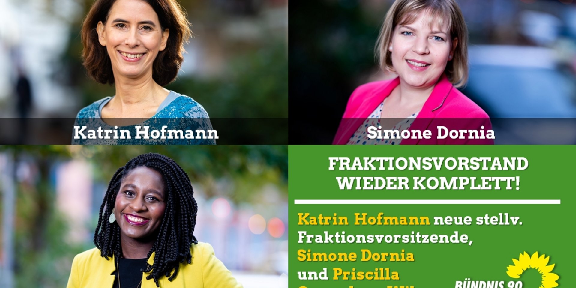 Katrin Hofmann, stellvertretende Vorsitzende, sowie Simone Dornia und Priscilla Owosekun-Wilms, neu im Fraktionsvorstand