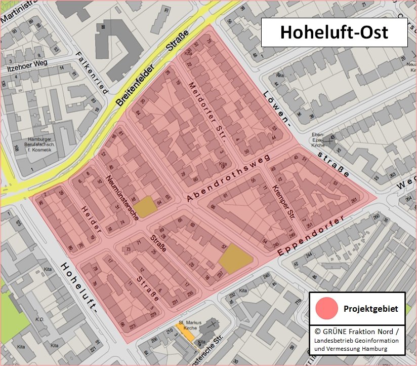 Karte des Projektquartiers in Hoheluft-Ost