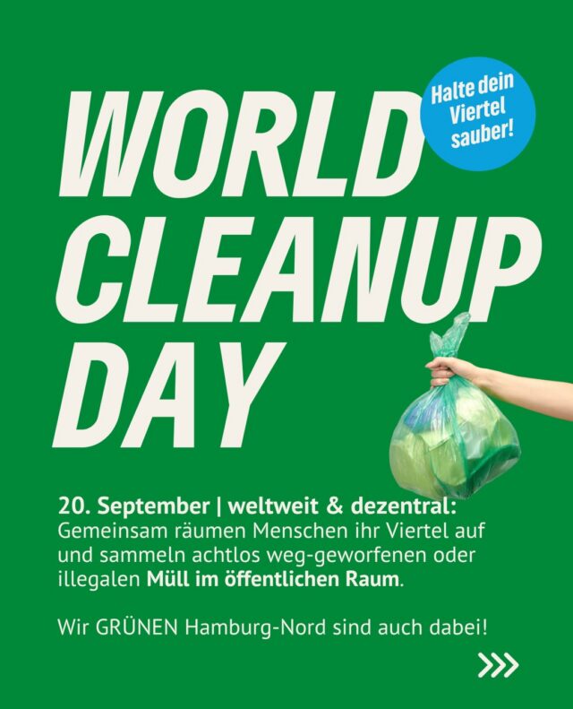 Vor den Wahlergebnissen aus MV und Berlin noch was Gutes tun - sehen wir uns Sonntag? Anmeldung über den Link in der Bio 💚

Am Sonntag stellen wir euch Müllzangen, -Beutel und Handschuhe zur Verfügung. Kommt einfach bei der Geschäftsstelle in der Bussestraße 1 vorbei und holt euch Equipment, damit ihr direkt mit dem Aufräumen anfangen könnt. Wichtig: wir statten euch aus, das Aufräumen geschieht eigenverantwortlich.