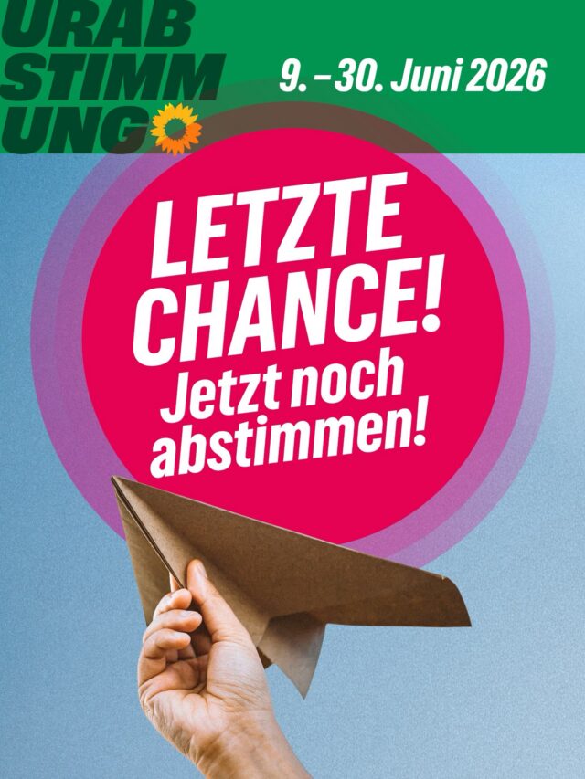 Liebe Mitglieder, die Urabstimmung läuft nur noch bis zum 30.6., d.h. kommenden Dienstag. Gemeinsam entscheiden wir hier über die Zukunft unserer Partei - und egal ob du die Vorschläge unterstützt oder kritisch siehst: Deine Stimme zählt! Stimm also jetzt noch ab und geh wählen bis zum 30. Juni. In deinem Mailpostfach findest du deine Zugangsdaten für die Online-Abstimmung von POLYAS.